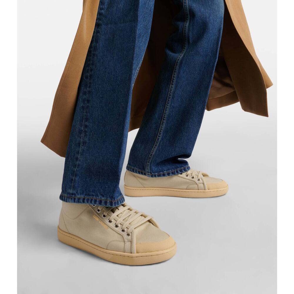 NEW Saint Laurent Court Classic SL/39 Beige Coffee Canvas High-Top Sneakers Luxe - Picture 4 of 16